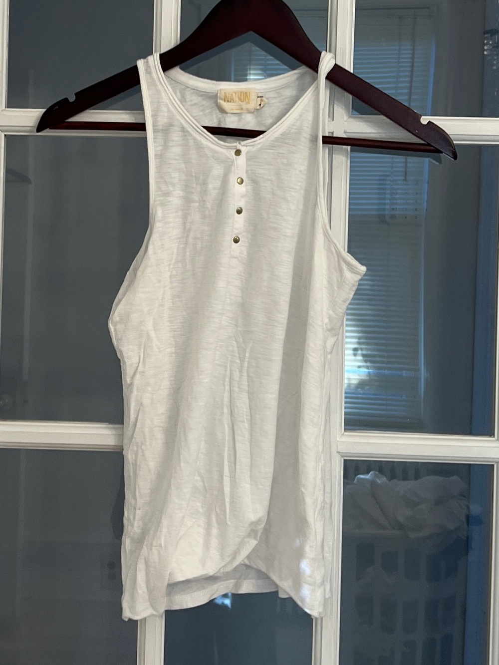 NATION LTD Women’s White 100% Pima Cotton Button Detail Muscle Tank Top Size S